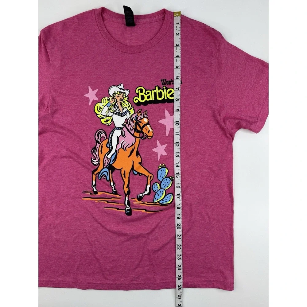 Western Barbie Graphic Tee Pink Cowgirl Horse Movie Style Shirt‎ Adult Medium